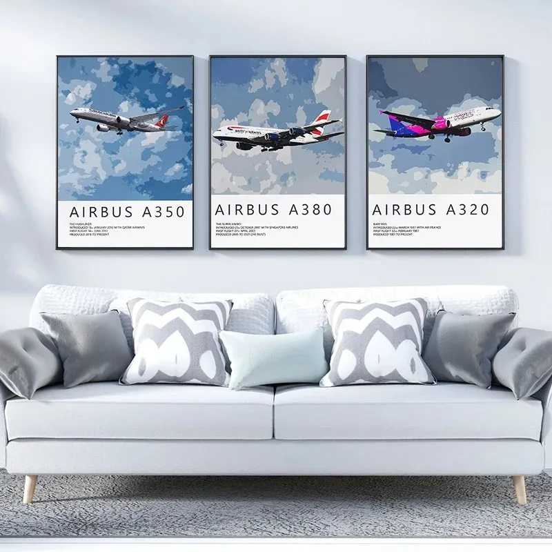 Airbus A320 A380 A350 A319 Aviation Aircraft Posters and Prints Canvas Painting Wall Art Picture for Living Room Home Decoration