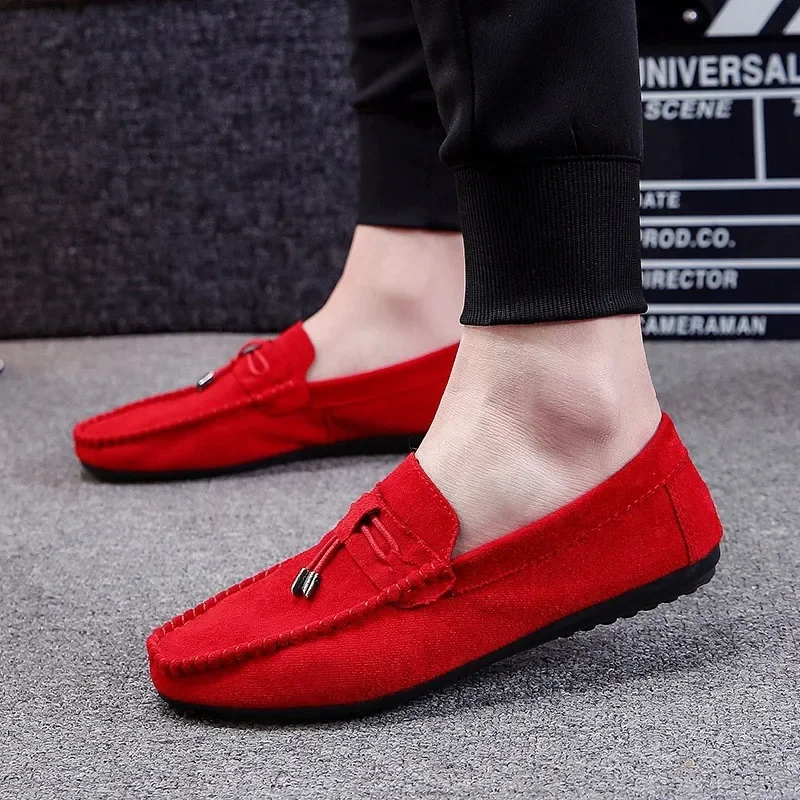 

Spring Red Suede Loafers Slip on Walking Driving Shoes for Men Soft Leather 2025 Comfortable Casual Man Flat Shoes Zapatillas