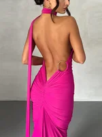 Neon Y2K Clothes One Shoulder Sleeveless Backless Ruched Bodycon Maxi Dresses For Women Club Birthday Party Evening Prom - Image 4