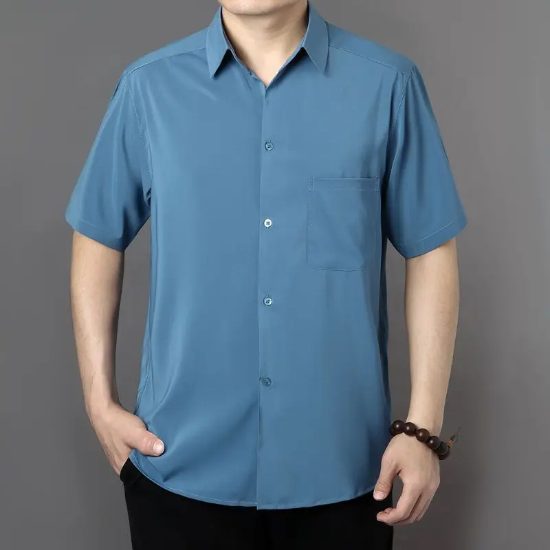 

Mens Short Sleeve Button Down Shirt Casual Solid Color Lightweight Breathable Summer Tops With Chest Pocket For Daily Wear