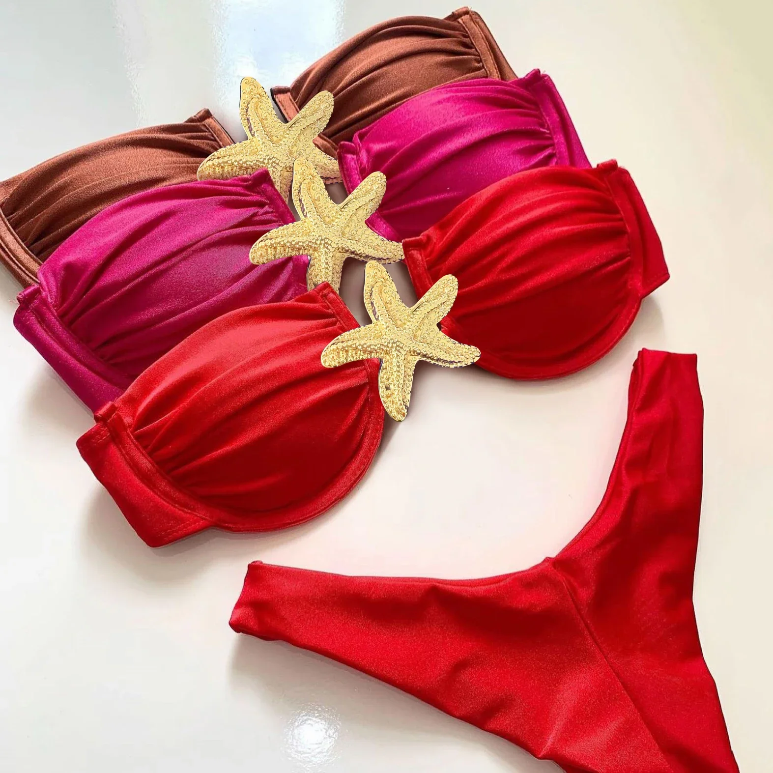 

Push Up Bikini Star Button Swimsuit Sexy Locket Swimwear Women Swim Suits Bandeau Biquini Female Bathingsuit Bodysuit Beachwear