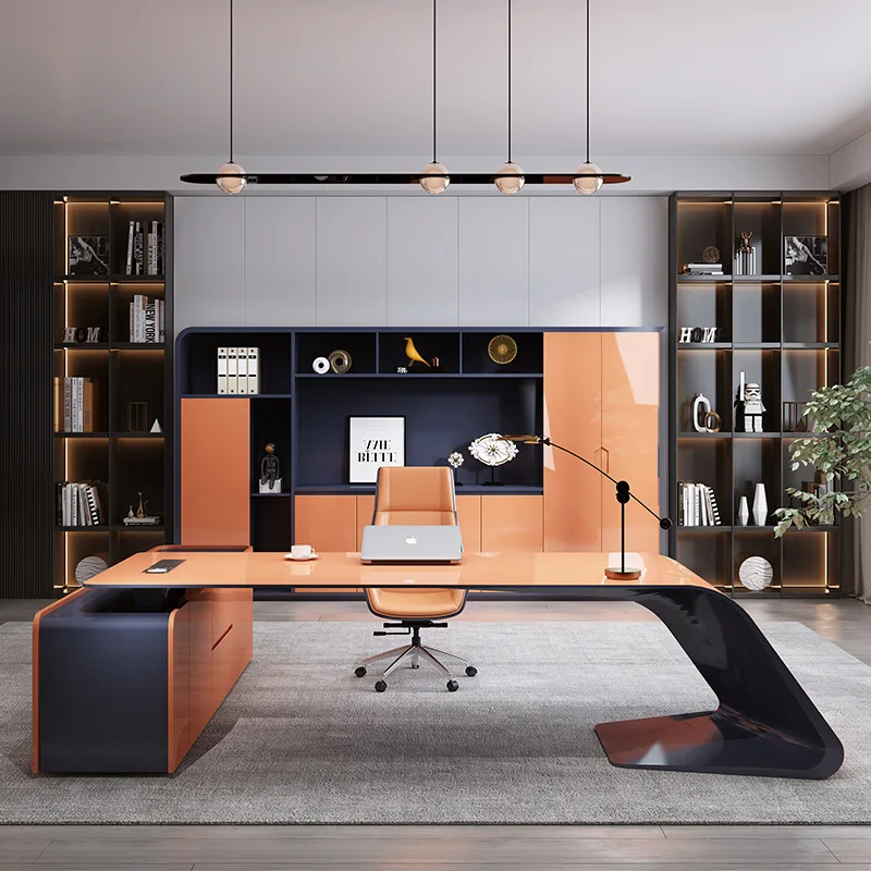 

Lacquered boss desk, office desk, modern simple manager table, president supervisor, atmospheric single table