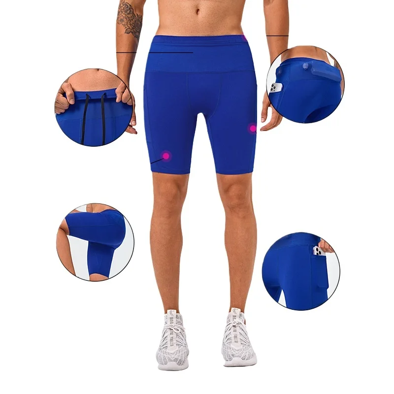 Men's Compression Running Shorts with Pockets Mesh Liner, Tight Athletic Sport Shorts for Marathon Jogging Gym Workout