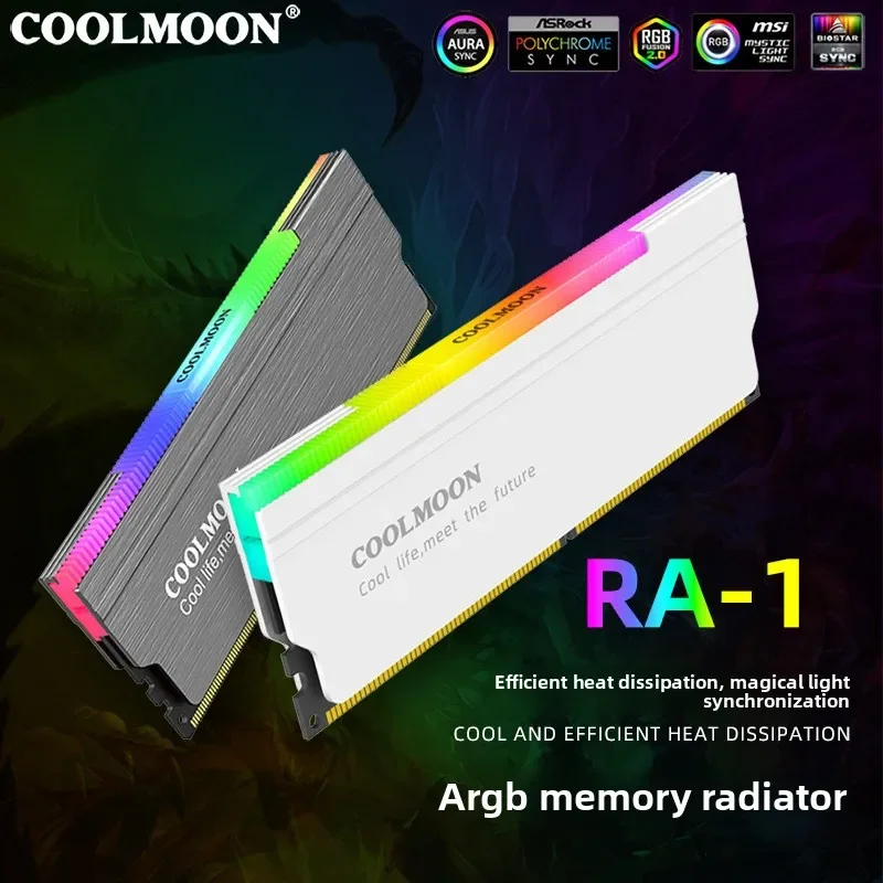 COOLMOON RA-1 ARGB RAM Heatsink RGB Memory Cooler 5V Addressable LED Sync White Alloy Heat Spreader for Desktop PC