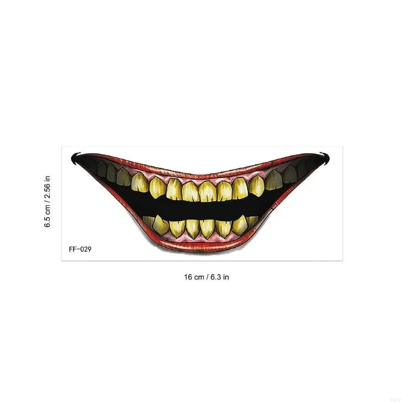 B95F ฮาโลวีนรอยสักชั่วคราวกันน้ำ,สยองขวัญปลอม Big Mouths Tattooed สติกเกอร์