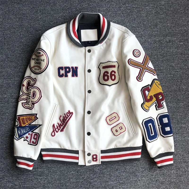 Pu Leather Baseball Jacket Women Harajuku Y2K Fashion Moto Clothing Streetwear Single Breasted Embroidered Chic Outwear