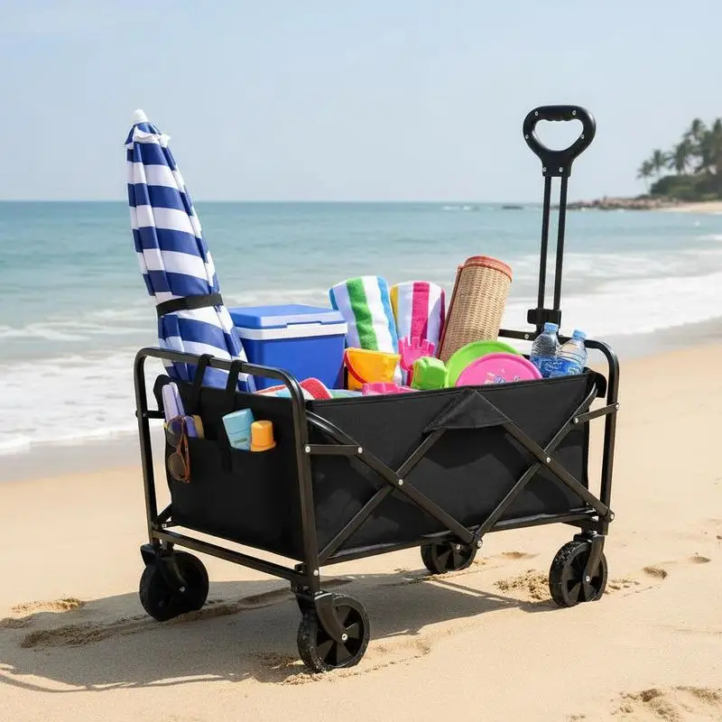 

Collapsible Folding Wagon, 2 cu.ft Grass Wagon Cart with All-Terrain 5in Wheels, Heavy Duty Folding Wagon Cart 220 lbs Weight Capacity with Drink Holders, Wagon for Camping, Shopping, Garden