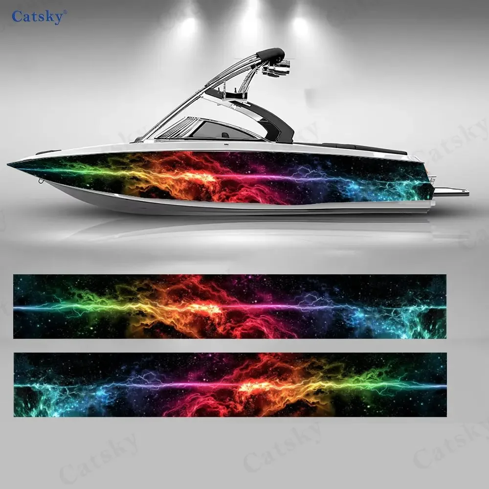 2Pcs Rainbow Nebula Boat Stickers, PVC Waterproof Durable Vinyl Wrap Decals for Fishing Boats, Durable and Stylish Design