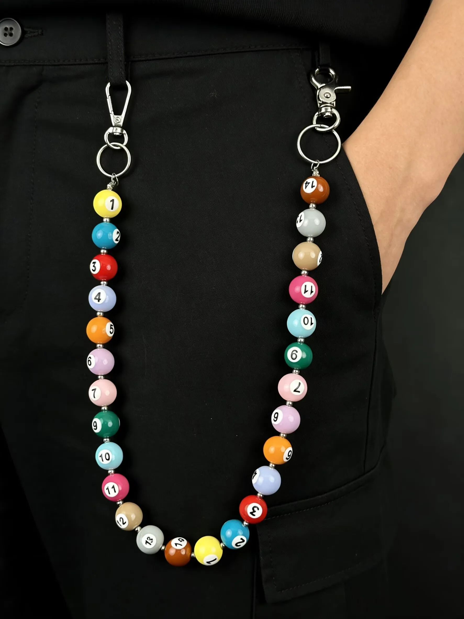 Hip-Hop Punk Style Billiard Beaded Pants Chain Fashionable Jeans Matching Unisex Accessories Street Snap Accessory