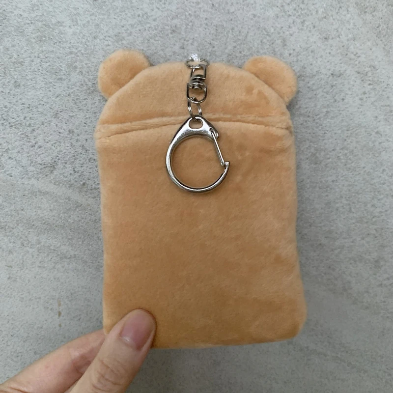 Rilakkuma Korilakkuma-Llavero de foto esponjoso, tarjetero de felpa, funda para tarjetas, bonito oso Kawaii, exhibición de fotos de ídolo de dibujos animados