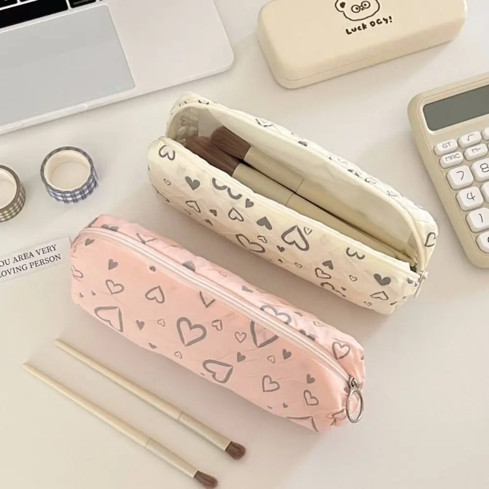 

Stationery Box Love Pencil Bag Stationery Holder Desktop Storage Pencil Pouch Ins Style Zipper Cream Style Stationery Bag School