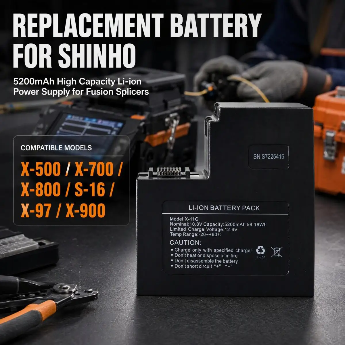 Replacement Battery Power Supply for SHINHO Fiber Fusion Splicer X-500, X-700, X-800, S-16, X-97, X-900