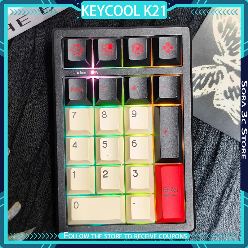 

Keycool K21 MAX Беспроводная механическая клавиатура Bluetooth Цифровая клавиатура Hot Plug RGB 21 клавиша Офисная клавиатура Настраиваемая