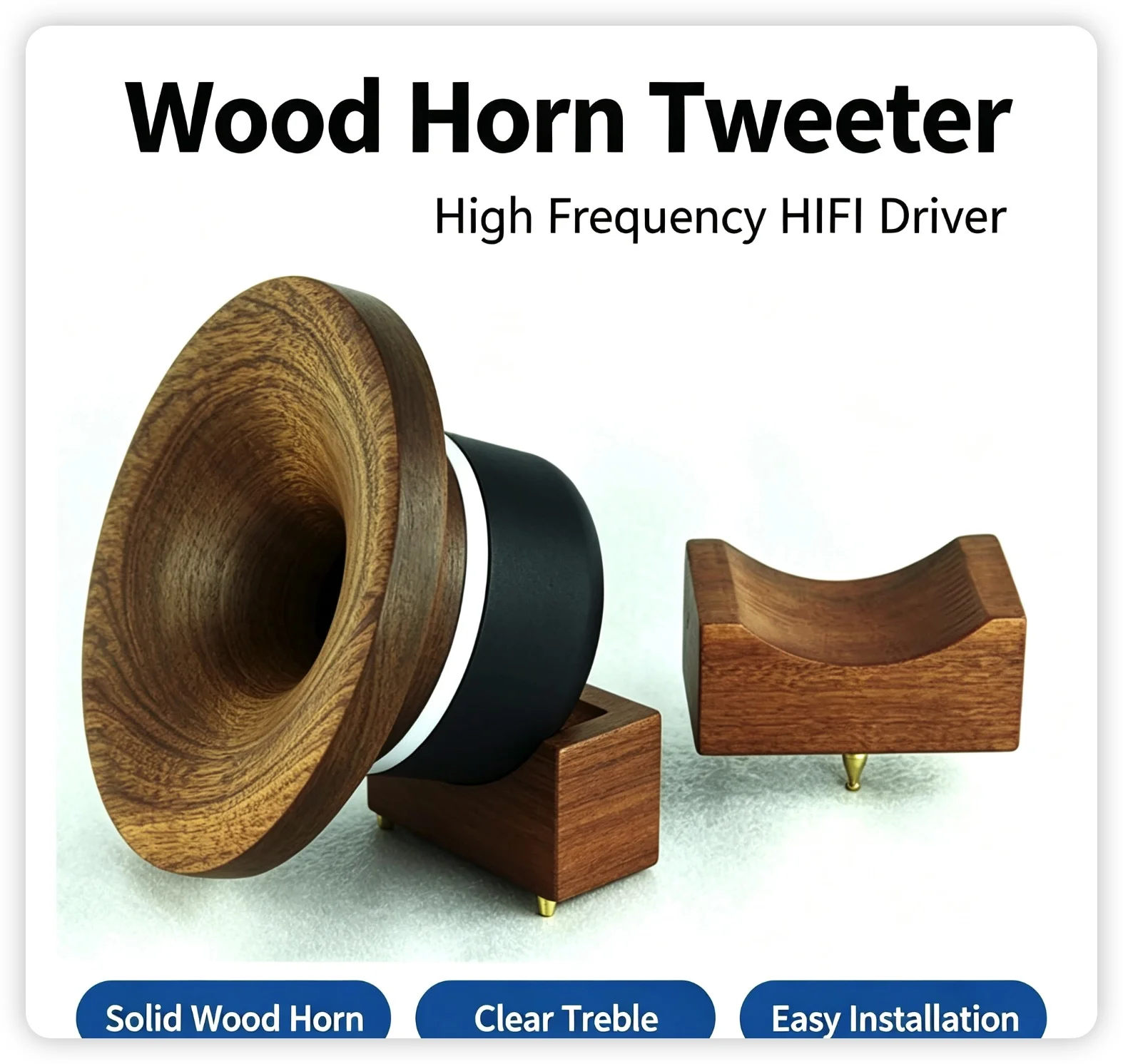Solid Wood Horn HIFI Super Tweeter Driver Unit Tiger Eye Grain Treble Speaker for Home Audio System