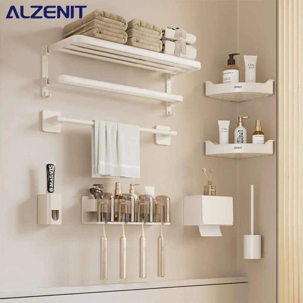 White Space Aluminium Towel Rack Holder Bathroom Wall Shelves Toilet Brush Holders Single Hook Tissue Paper Toothbrush Organiser