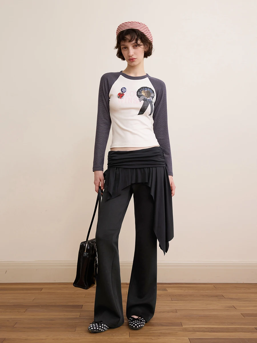 

Облегающая футболка DKZ со вставкой Long Sve, женский топ с креативным принтом, повседневная осенняя новинка, новое поступление