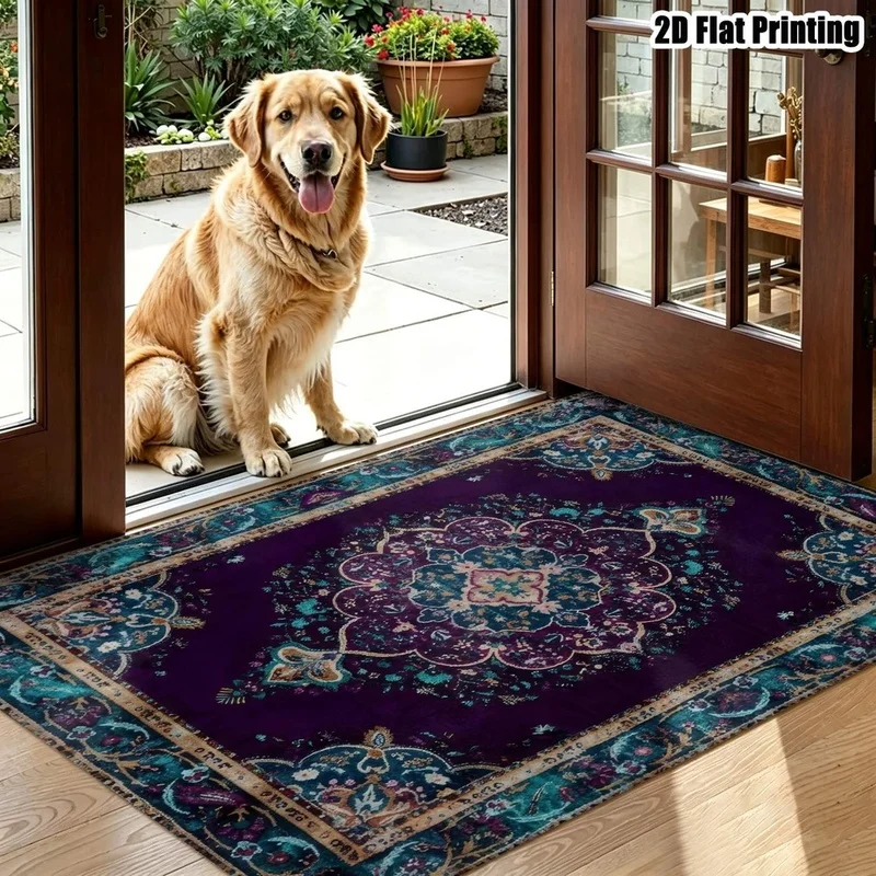 1Pc Bohemian Vintage Floral Pattern Carpet, Persian Style Art Decorative Rug for Living Room, Bedroom, Dining Room, Bedside, Indoor and Outdoor Patio, Home Decor