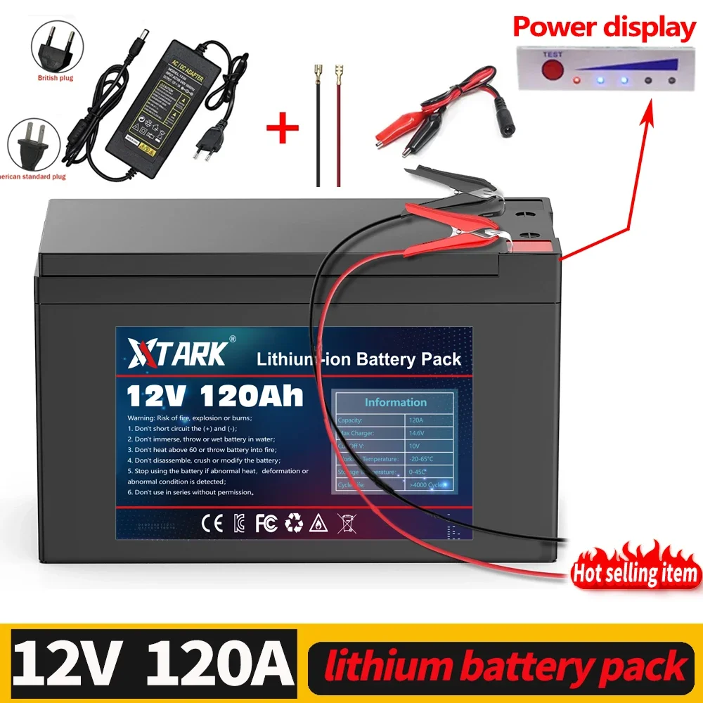 

NEW Sprayers 12V 120Ah Built-In High Current 30A BMS 18650 Lithium Battery Pack For Electric Vehicle Batterie 12.6V Charger