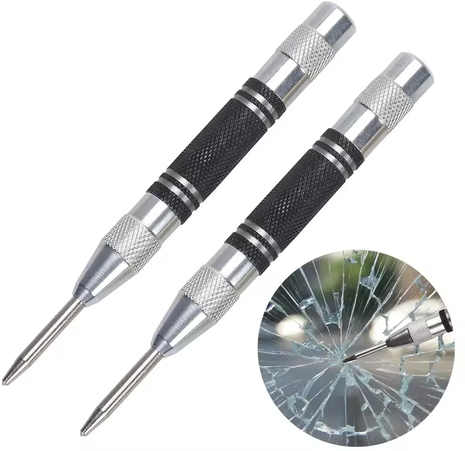 Automatic Center Punch Locator Window Breaker Woodworking Punch Metal Drill Tool Automatic Punch Hand Tools for Glass Metal Wood