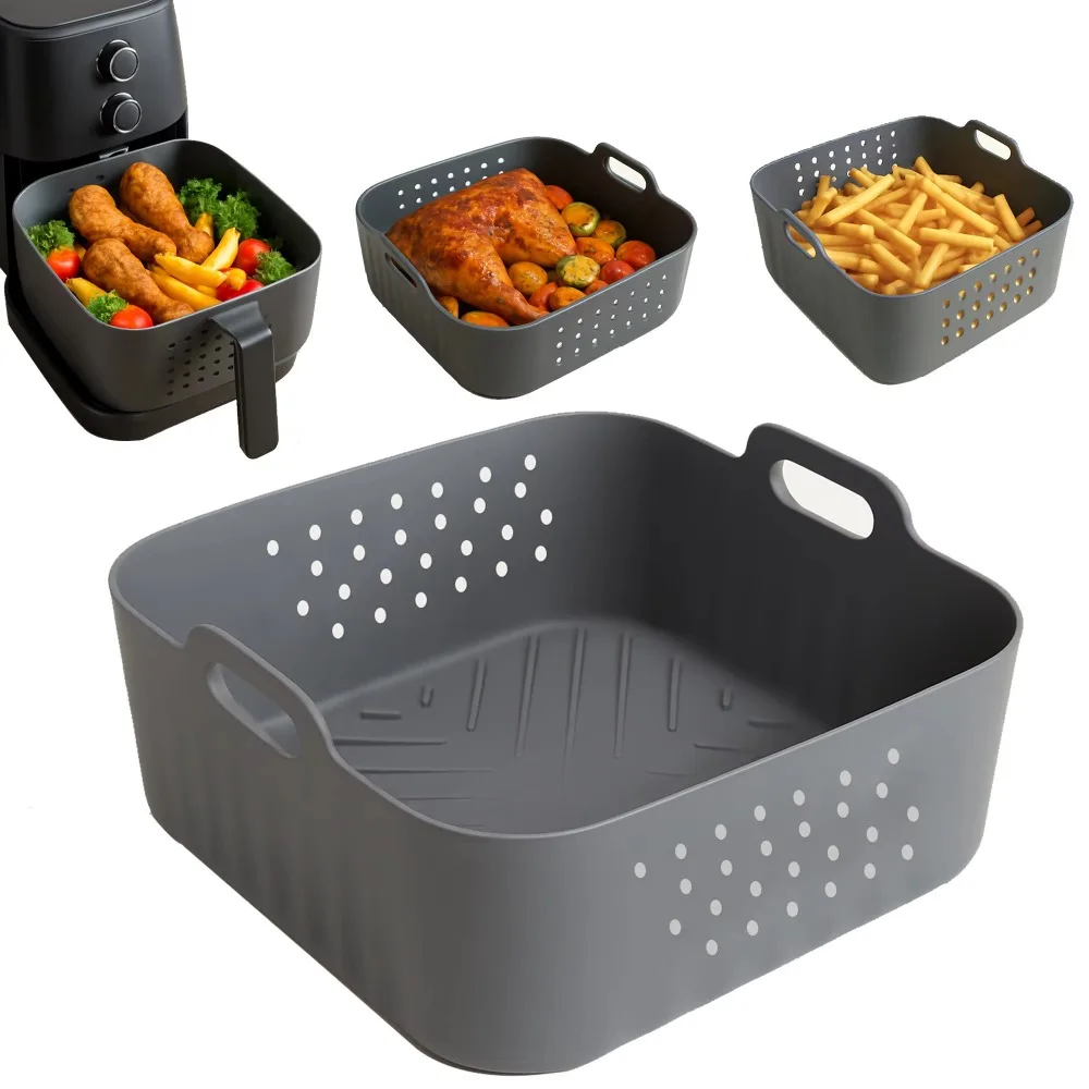 

Silicone Air Fryer Baking Tray 5.5-6.2L Heightened Reusable Air Fryer Basket Square Square Basket Containers