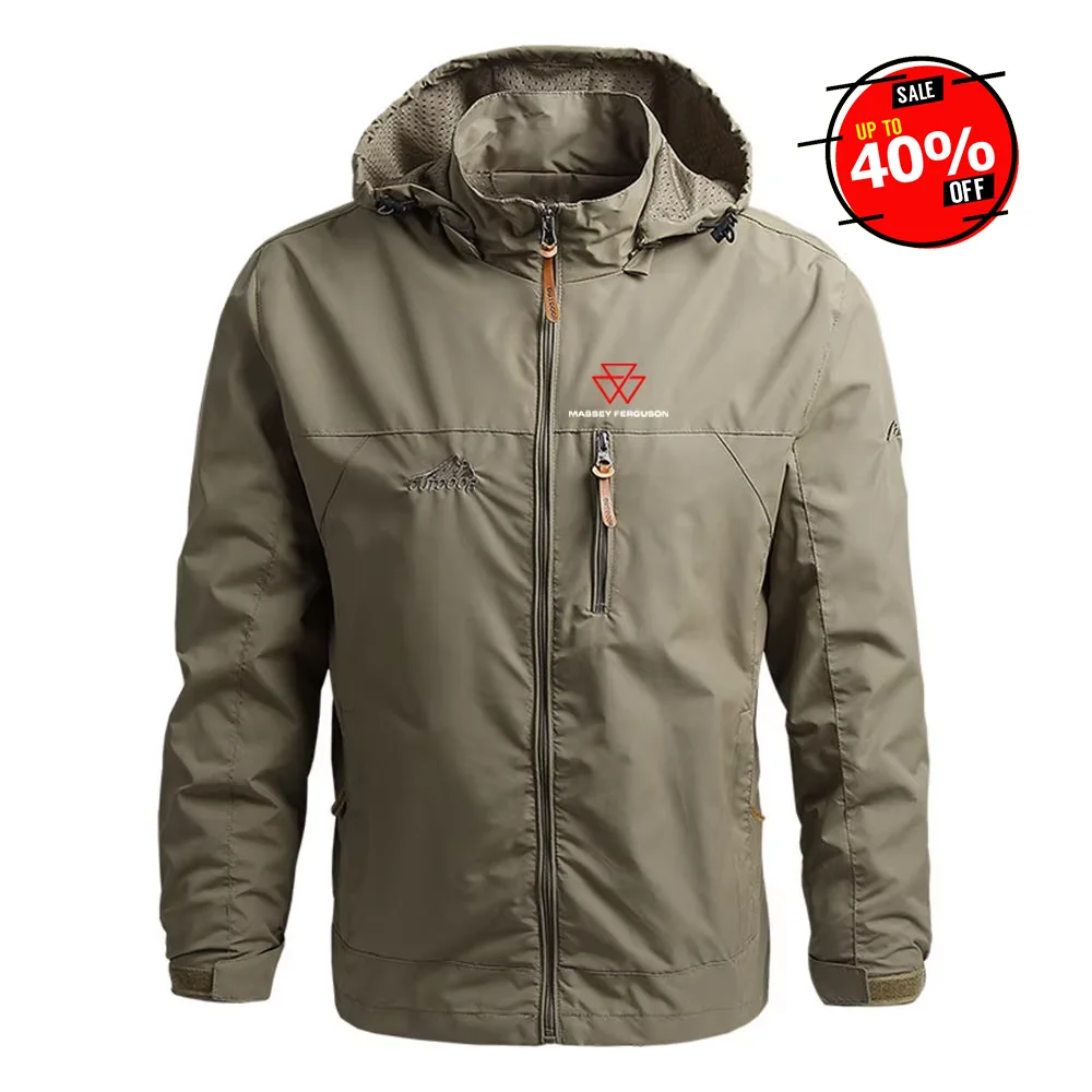 

2025 Massey Ferguson Print Simplicity Casual Windproof Coats Spring Autumn Solid Color Popular Detachable Hat Windbreaker Jacket