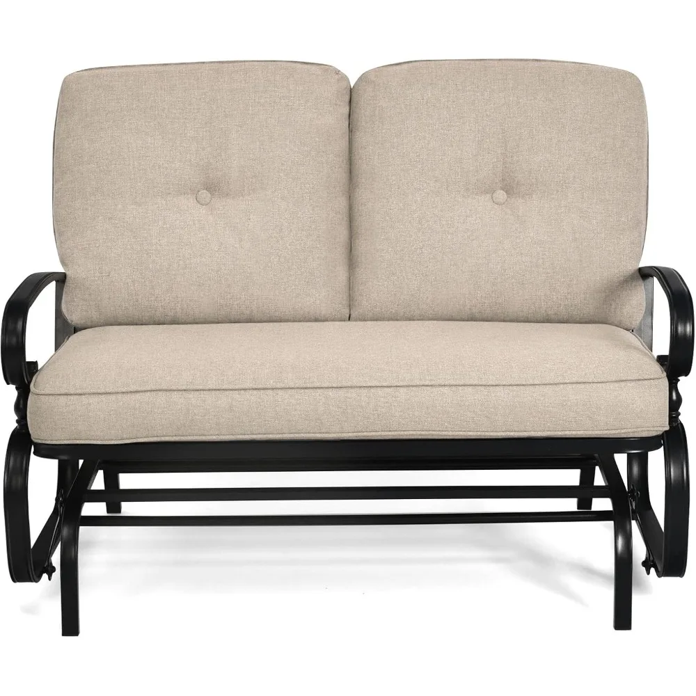 

Patio 2-Seater Glider Bench, Outdoor Swing Gliding Chair with Soft Cushions and High Backrest, Metal Rocking Seating for Garden