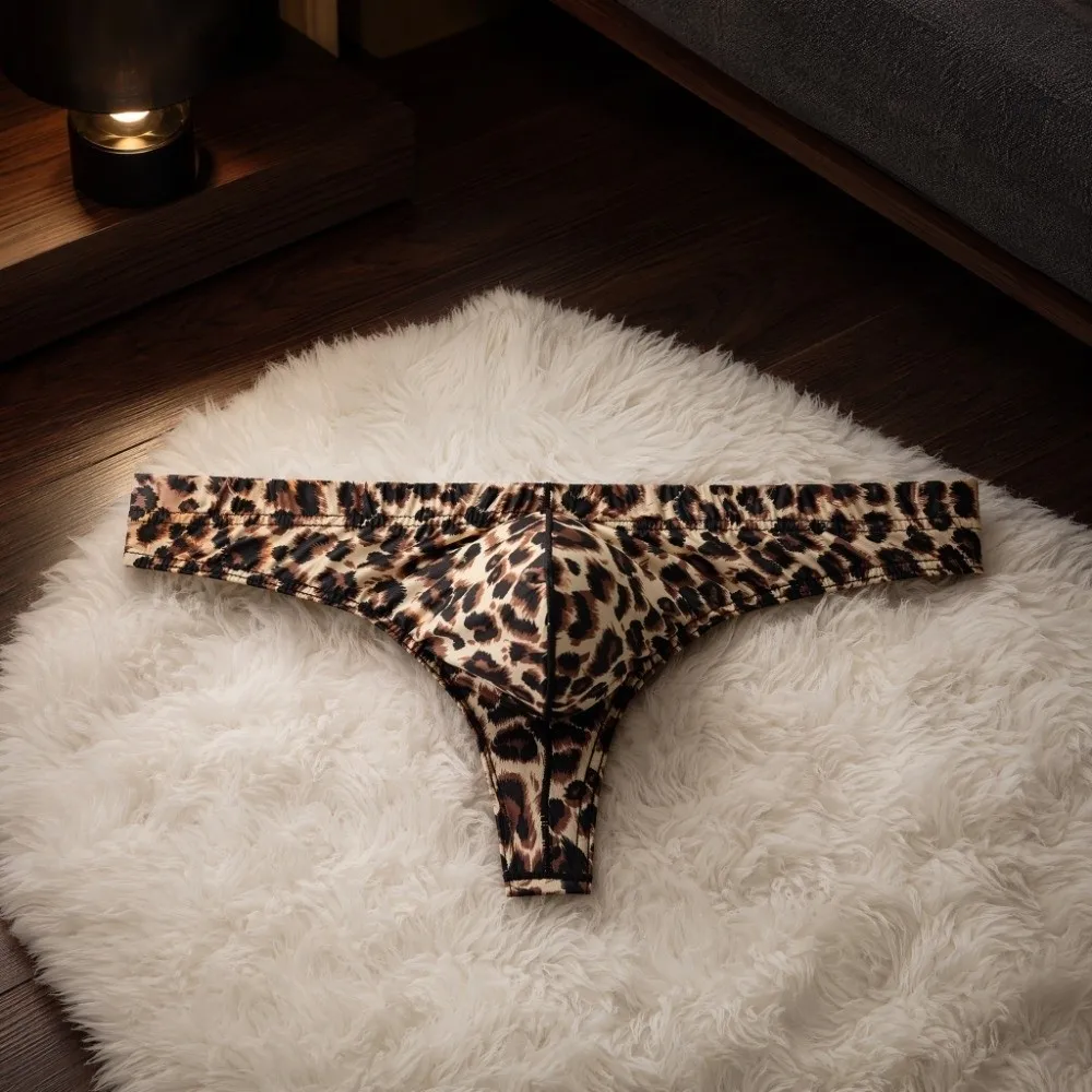 Underwear for Men Lingerie Men Leopard Print Thongs Low Waist Underpants Men's Panties T-back Thin Male Briefs Daily Wear