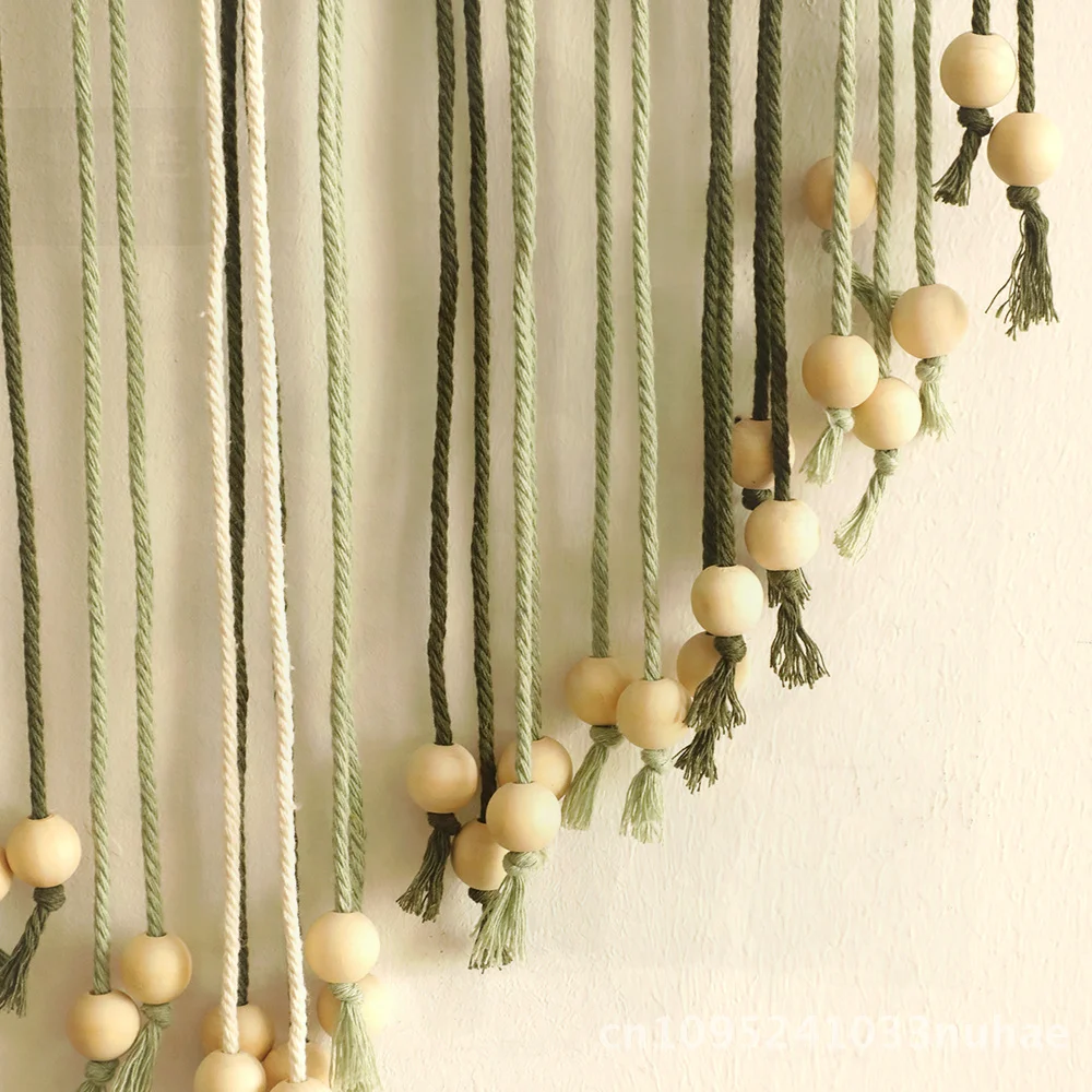 

Bohemian Handmade Cotton Woven Wooden Beads Leaf Tapestry Simple Home Bedroom Homestay Wall Decoration
