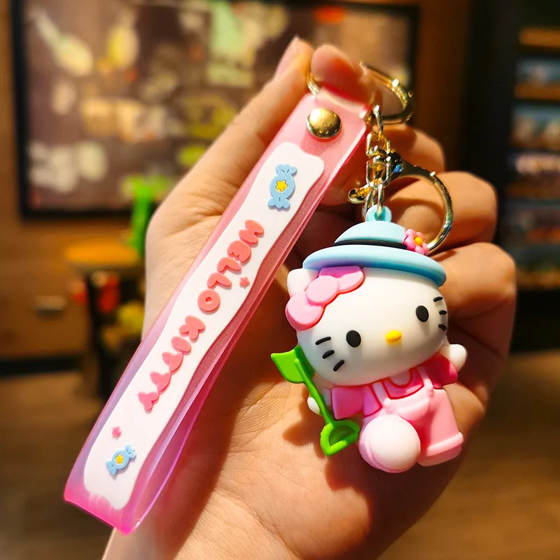 Sanrio Hello Kitty Ransel Gantungan Kunci Kawaii Kartun Kuromi Mobil Gantungan Kunci Melody Cinnamoroll Tas Anak Perempuan PVC Liontin Perhiasan