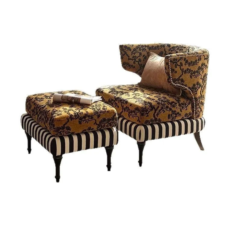 

Medieval style living room solid wood lazy sofa chair small apartment recliner bedroom living room single sofa