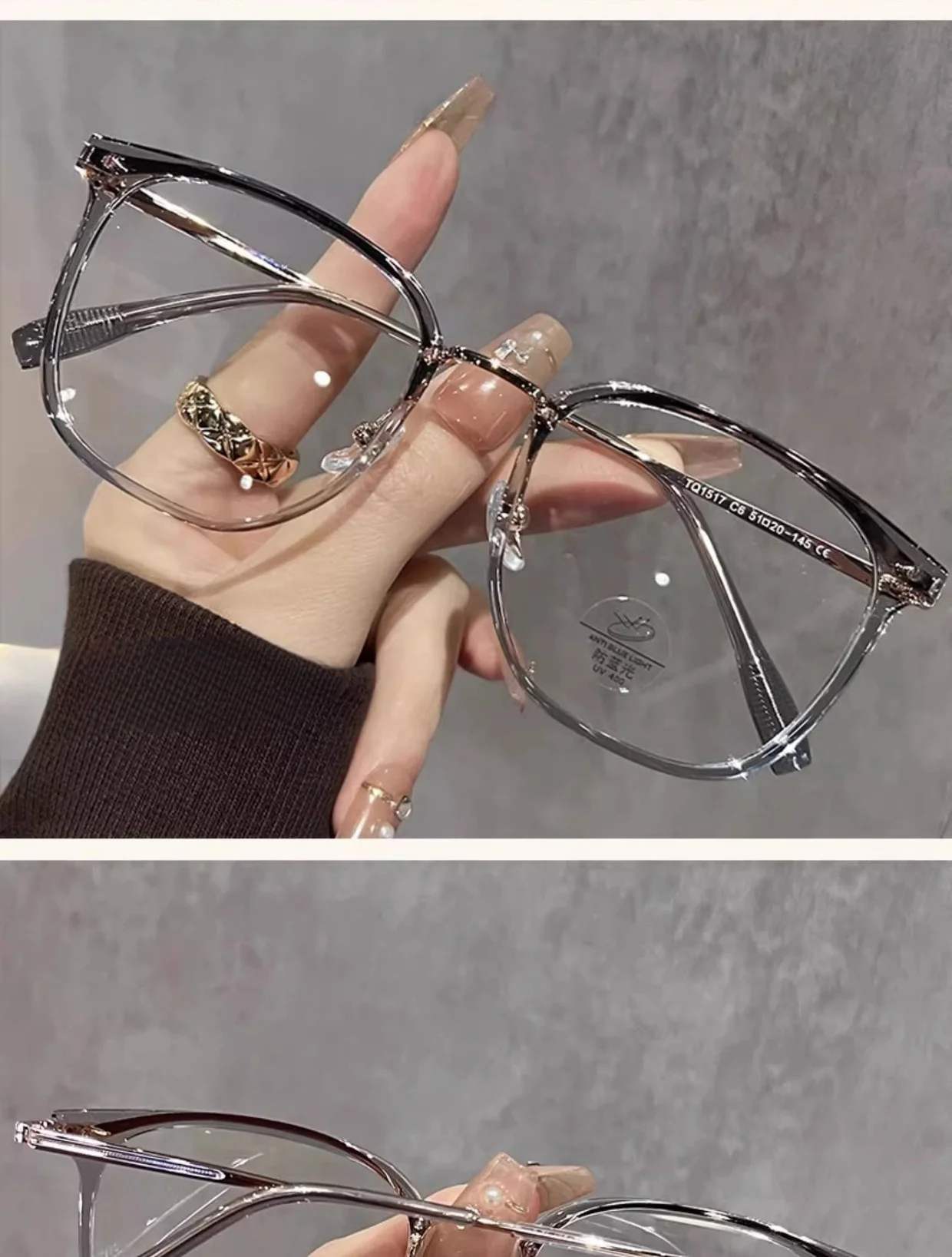 Tr90 Brillen gestell Retro quadratische und runde Damen brillen rahmen modische braune optische Brillen rahmen Frauen 1517 – Detail 10