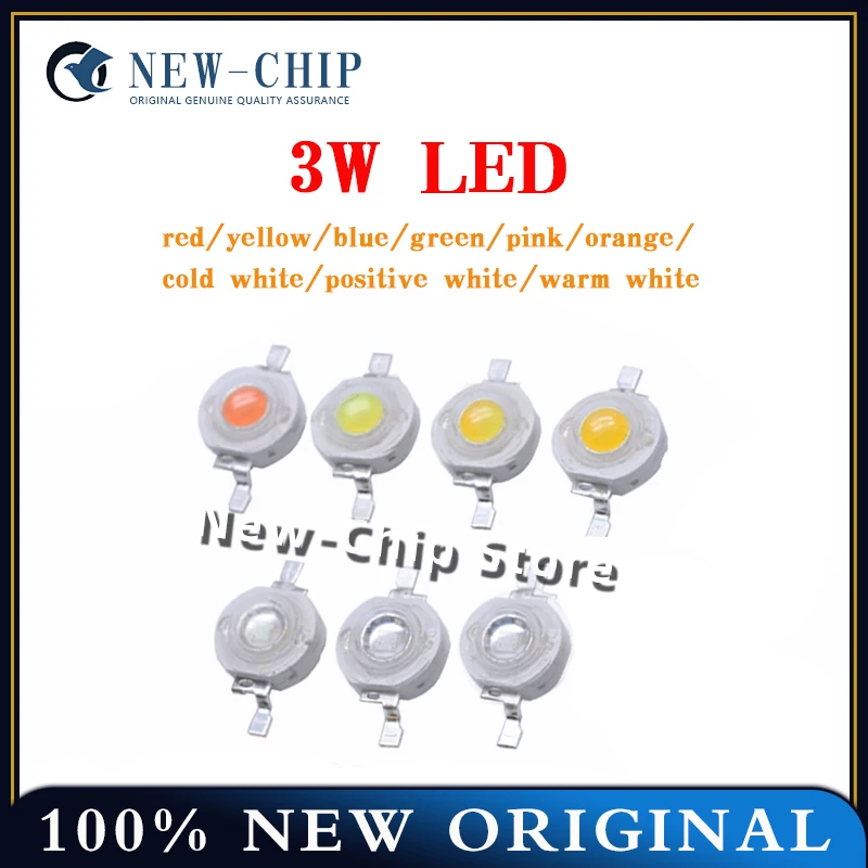 

50PCS 3W LED high light beads monochrome red yellow blue green pink orange cold white white warm white copper support