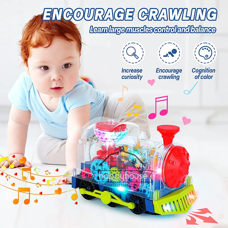 Transparent Toy Car for kids Electronic Light Sound Music Electric Gear Car Train Toys for Toddlers Educational Crawling Toys