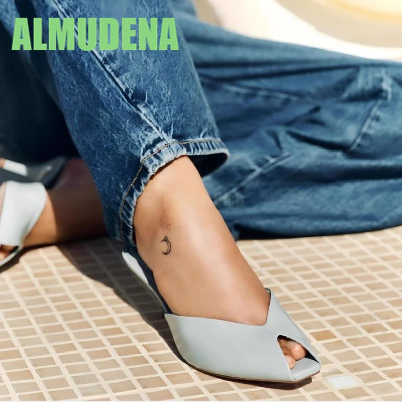 

Fish Mouth Empty High-Heeled Shoes Fashionable and Simple Pu Leather Slippers Toe Caps Mules Shoes Elegant Banquet Sandals