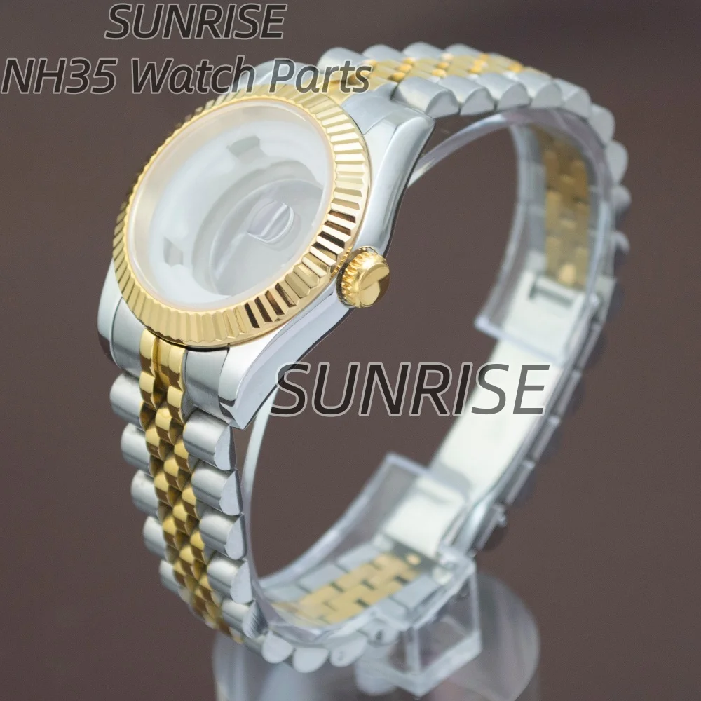 

33mm Silver Stainless Steel Watch Case Strap Sapphire Glass Magnified Fit For NH05 NH06 Automatic Movement Women Lady Watch Case