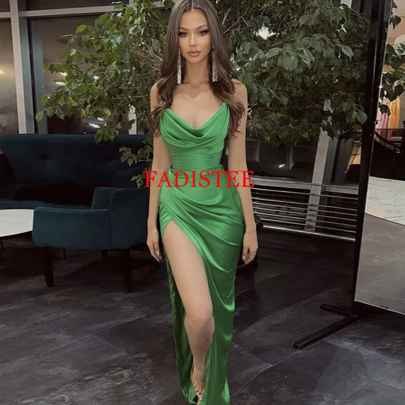 

Customized Formal Pleat Sleeveless Evening Dresses Mermaid Sexy Side Slit Prom Party Gown Women's Dress فساتين سهرة