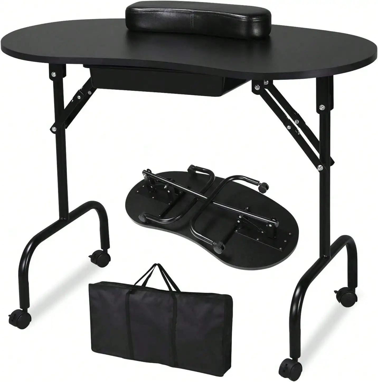 Folding Manicure Table With Lockable Wheels And Bag - 17.5