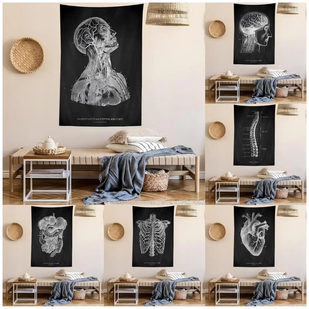 VIKAMA Kunst-Wandteppich mit menschlicher Anatomie, medizinische Bildung, Arbeitszimmer, Schlafzimmer, Hintergrund, Wand, Wissenschaft, Kunst, Atmosphäre, Dekoration