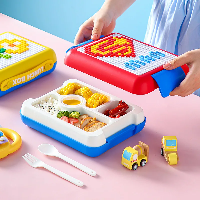 Children's Cartoon DIY Pixel Building Blocks Compartment Lunch Box ,Student Lunch Box ,Picnic Fruit Salad Box，Microwaveable