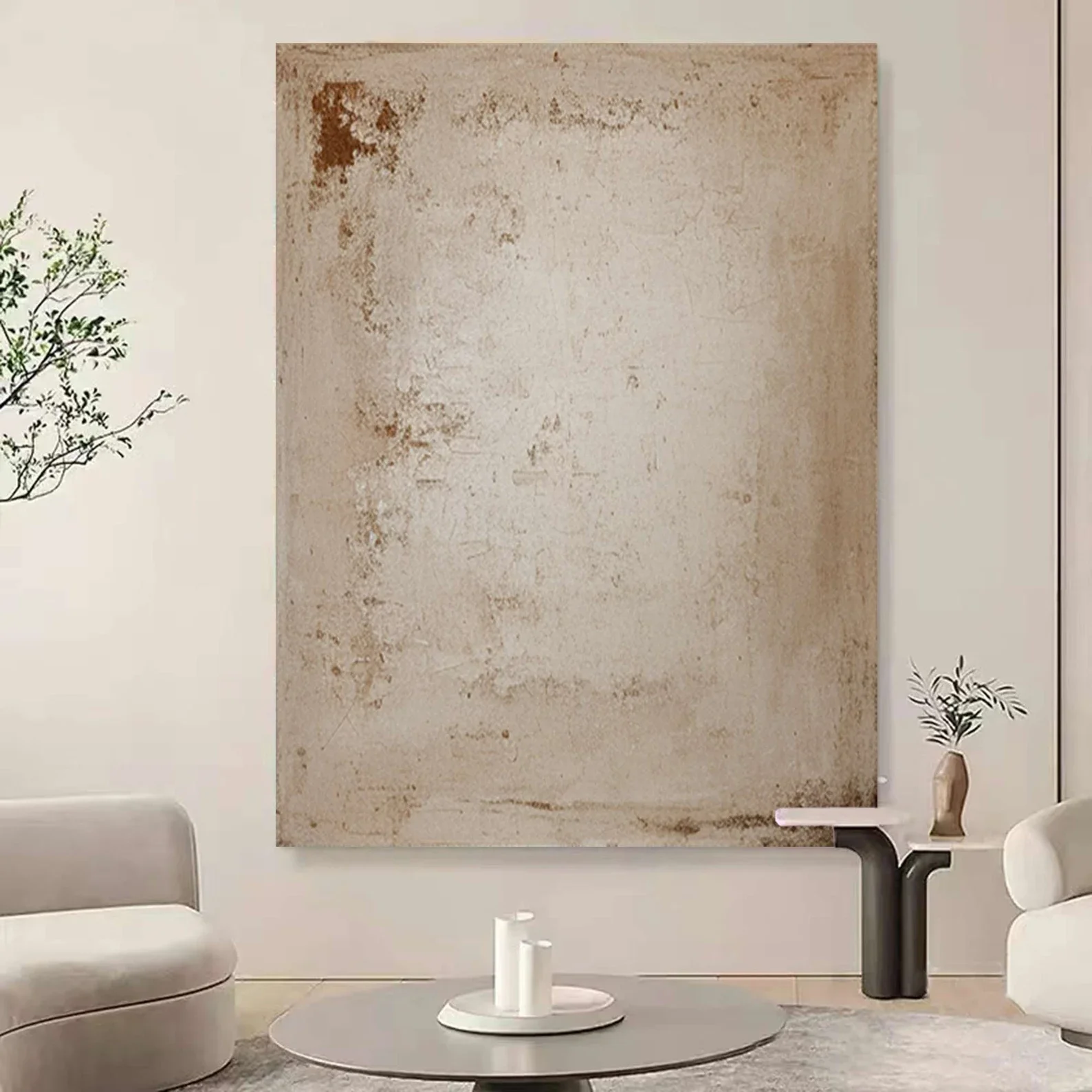 

Wabi sabi Beige Wall Art Abstract Canvas Painting Neutral Color Artwork Minimalist Art For Living Room Decor Japan Style Decor