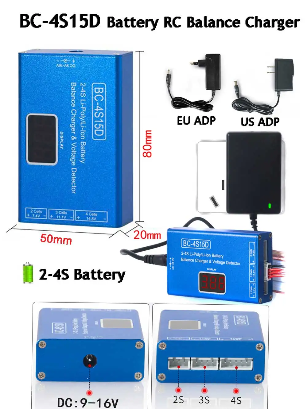 BC-4S15D Battery Lithium Lipo Balance Charger With Voltage Display Screen 1500mA For 2s-4s RC FPV Quadcopter Frame Drone Kit