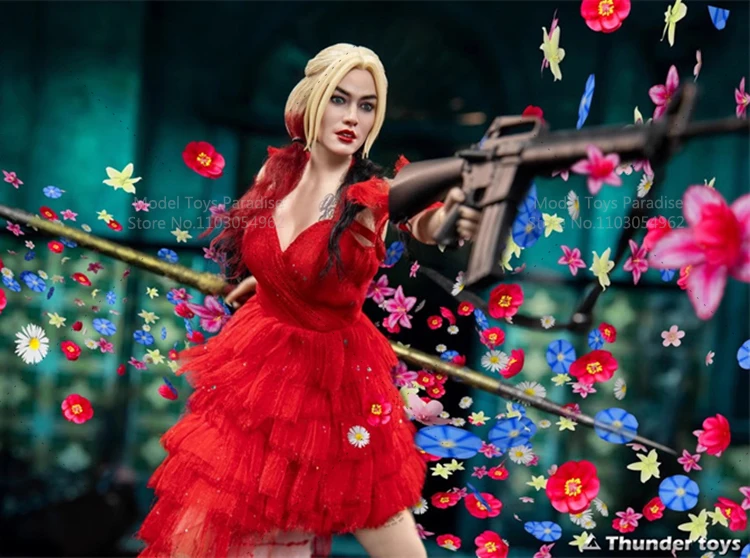 Thunder Toys TD2031 Sammler-Actionfigur im Maßstab 1:6 – rotes Kleid, Clown-Frau, verrückte Braut, 30,5 cm, komplettes Set, Soldatenmodell, Geschenk