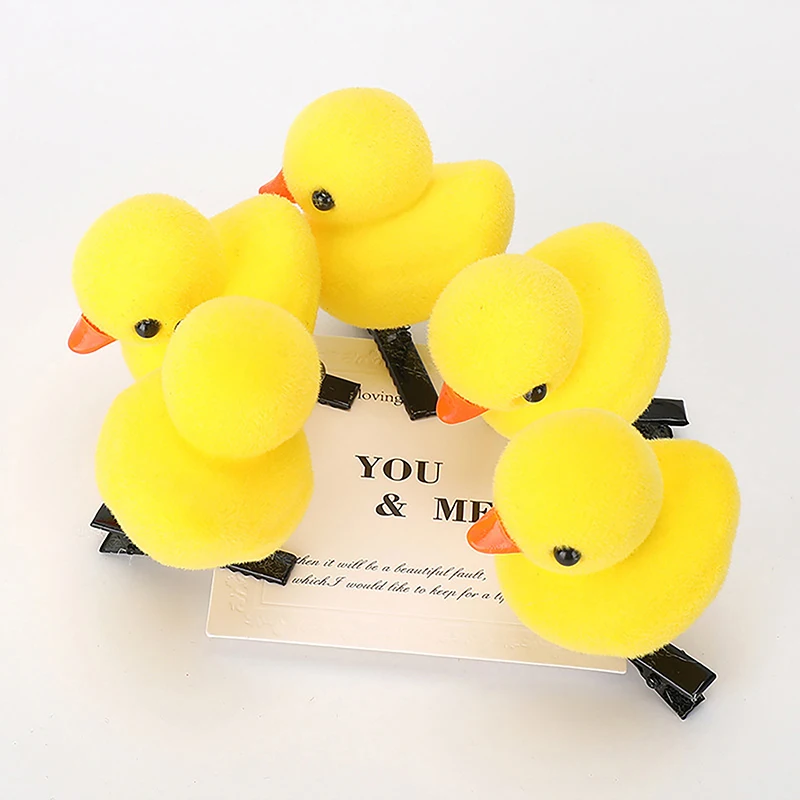 Horquilla de felpa de pato amarillo para niños, accesorios de tocado de primavera, dibujos animados divertidos, 3D, regalo de Navidad divertido, 5 piezas por lote