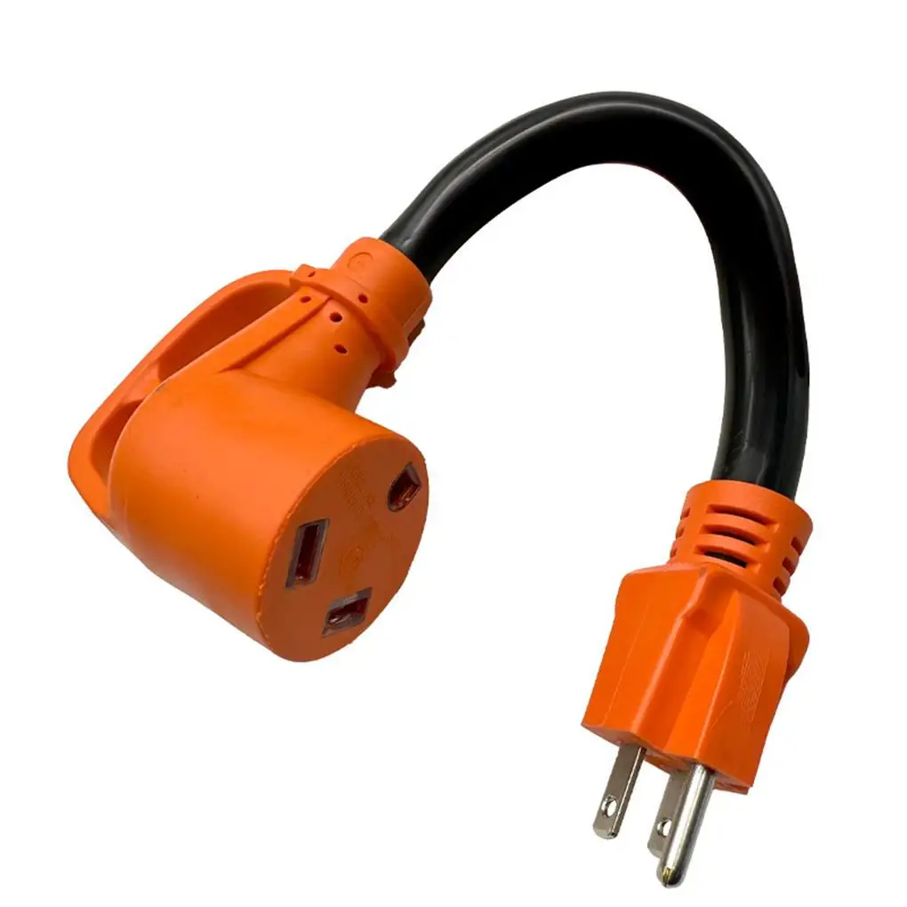 RV Power Adapter Cord RV Adaptors RV trailer power adapter with handle 15A to 30A 30CM/10AWG/Orange/5-15P to TT-30R