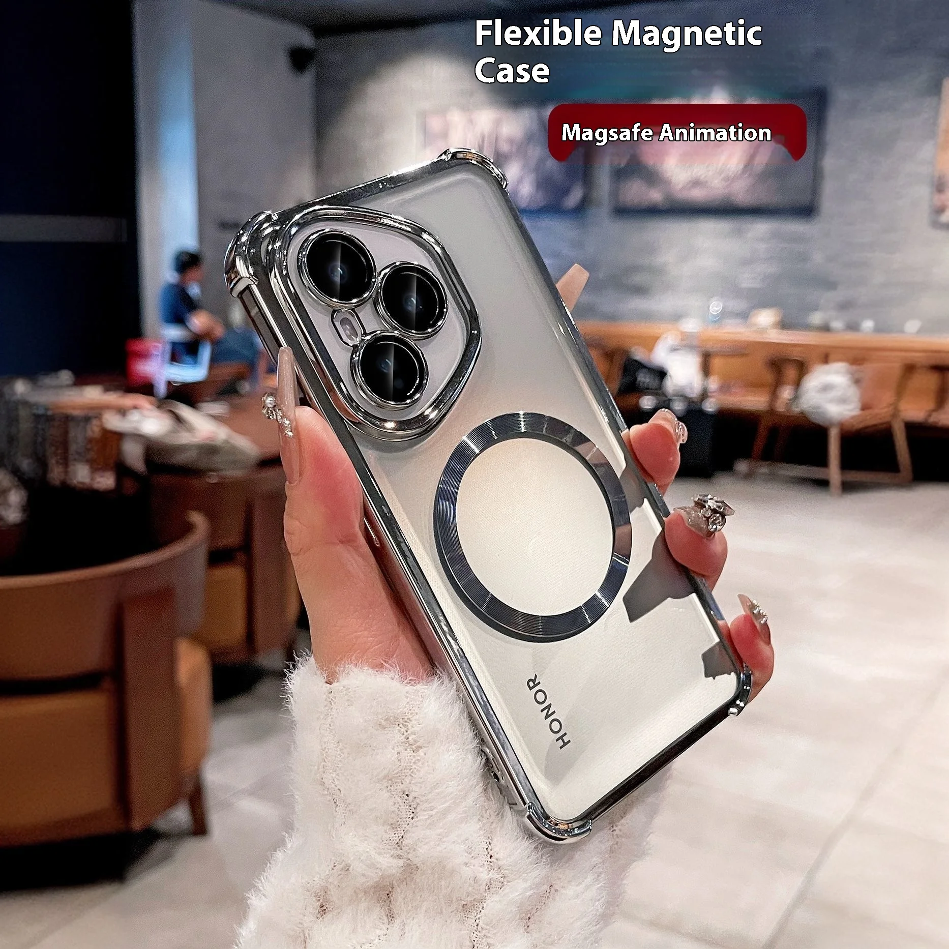 حافظة لهاتف Honor 400 pro وسادة هوائية فاخرة مطلية بالكهرباء غطاء مغناطيسي شفاف من البولي يوريثان لهاتف Honor400 pro 5G ممتص للصدمات Funda