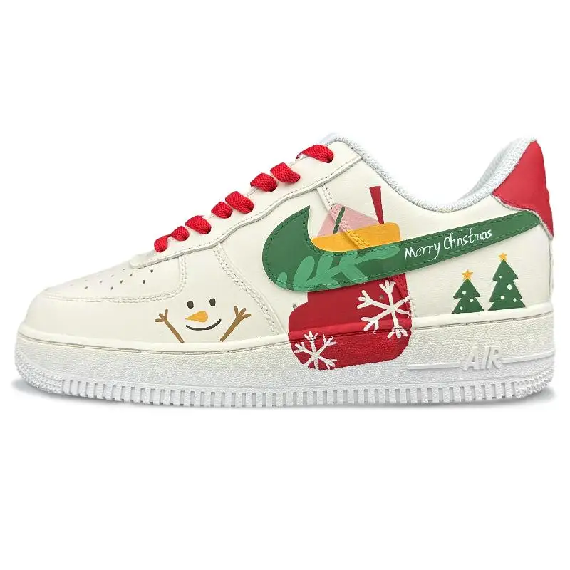 

[Custom Men's Christmas greetings]Nike Air Force 1 Skateboard Shoes Men Low-Top Red Green/Beige