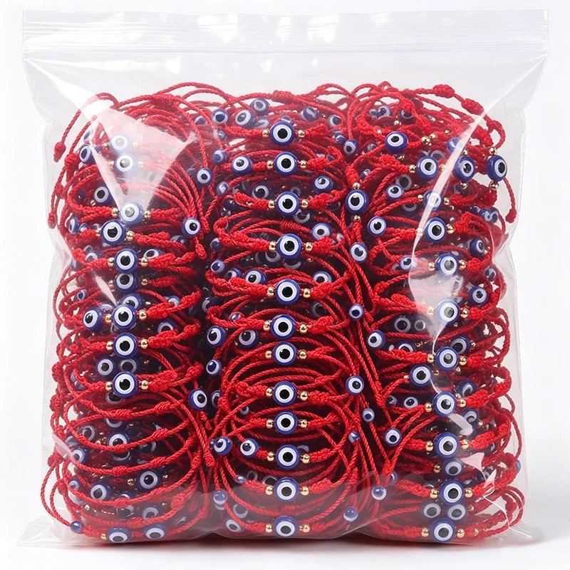 12 pulseras de hilo trenzado ajustables con ojo turco rojo de 7 nudos, hechas a mano, para parejas, mujeres y hombres, joyería de la amistad familiar.