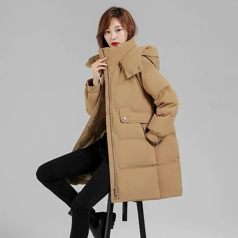 Korean Ladies Fashion Loose Cotton Padded Jacket Autumn Female Hooded Parkas Outwear Winter Women Long Sleeved Down Cotton Coat