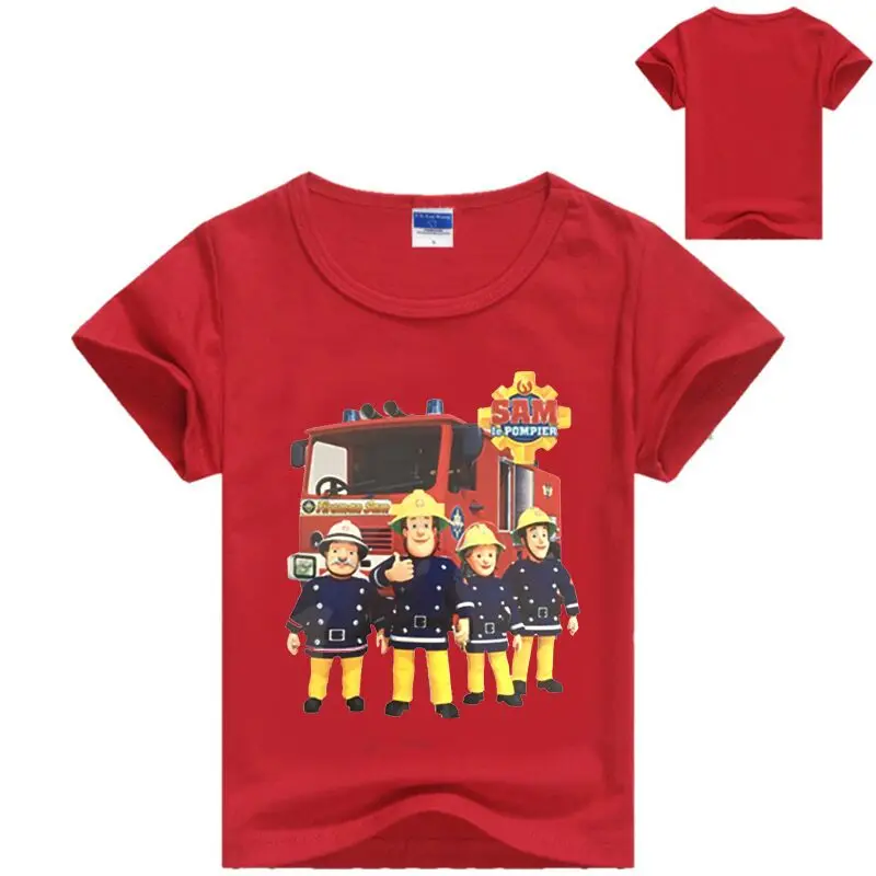 

2023 New Fireman Sam Boys Girls short T-Shirt Summer cotton Kids Tops Cartoon Graphic Tees Funny Harajuku Children O-neck Tshirt