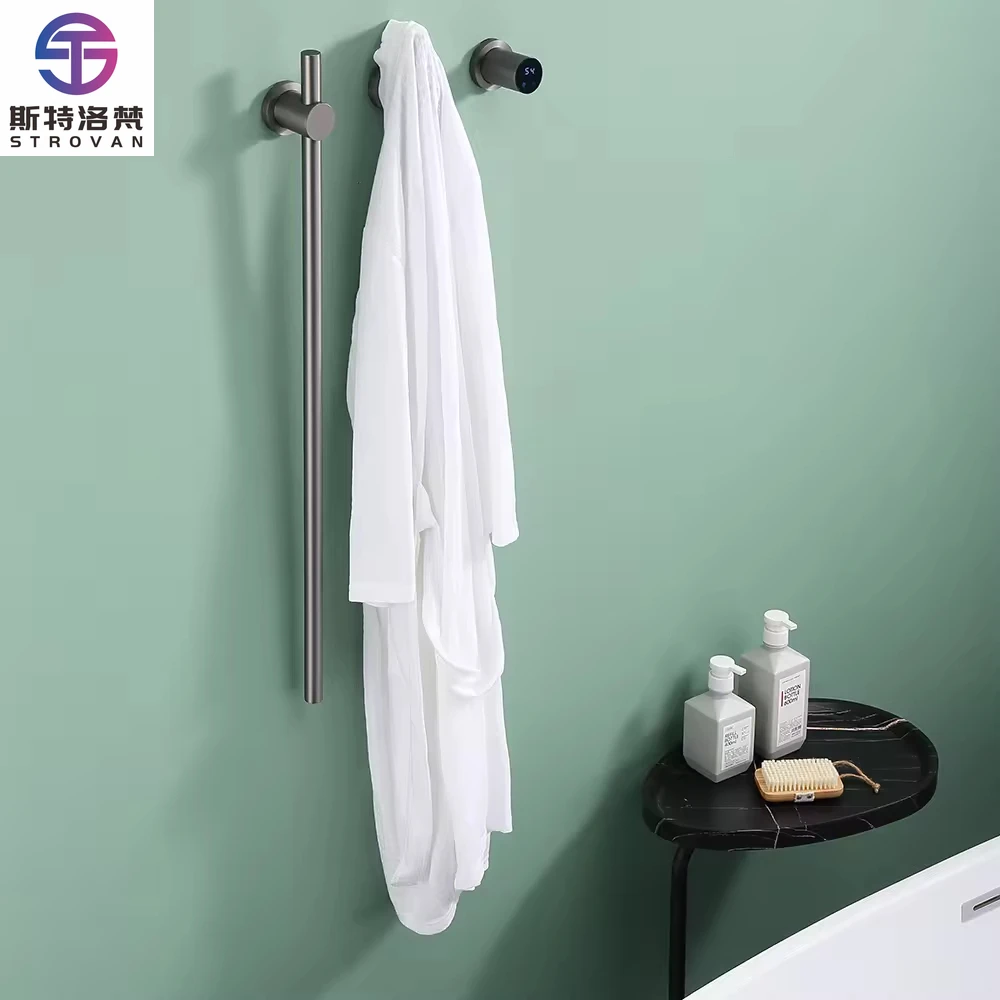 

Modern Stainless Steel Electric Warmer Bathroom Heated Towel Rack Featuring Electric Heater